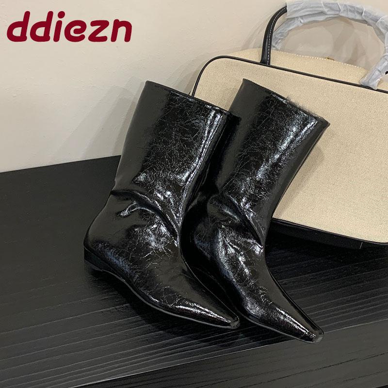 Moda Moda Slip-On Stivali Western alla Caviglia da Donna con Tacco Basso Scarpe Calzature Femminili a Punta Quadrata Stivaletti Corti Moderni da Donna Scarpe