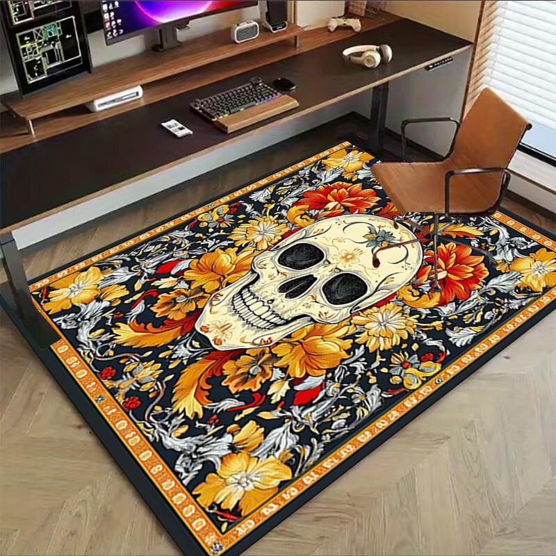 1PC Skull Flowers Non-Slip Floor carpet, Office, family, bedroom, Studio - Large Area Rug, Vibrant Colors, Longlasting Material-C0465