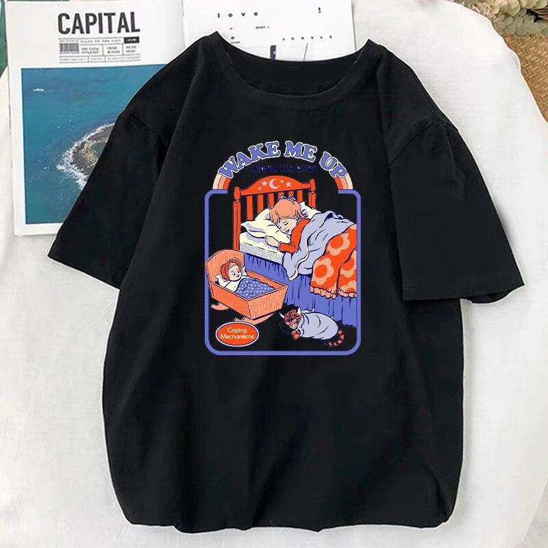 Satan Demon TShirt Scary Devil Aliens Vintage T-Shirt Women Unisex Classic Scary Cartoon Graphic Tops Oversized Harajuku Ropa Mujer