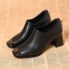 Spring 2025 new French retro square head deep mouth single shoes women's thick heel soft leather casual fashion high heels women's