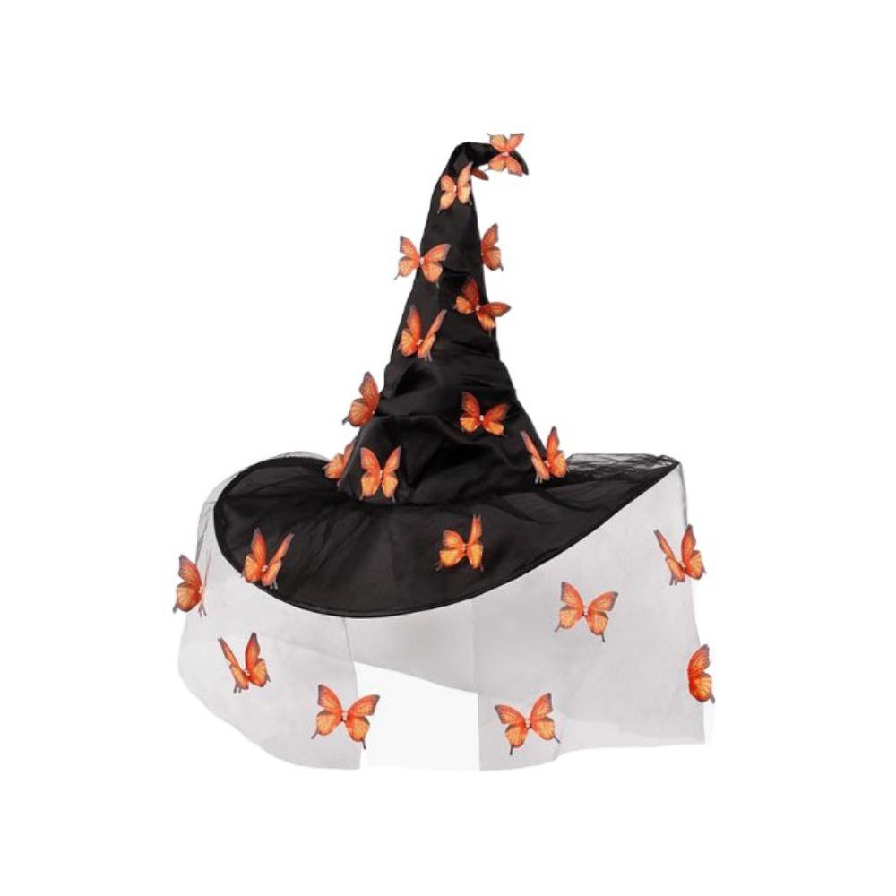 Funny Butterfly Wizard Cap Colorful Halloween Cap with Veil Halloween Witch Hat  Masquerade