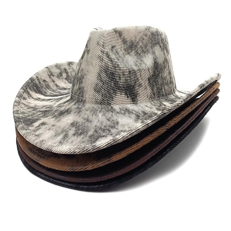 Vintage Textured Western Cowboy Hats Breathable Polyester Unisex Design Foldable Travel Hat Costume Accessory