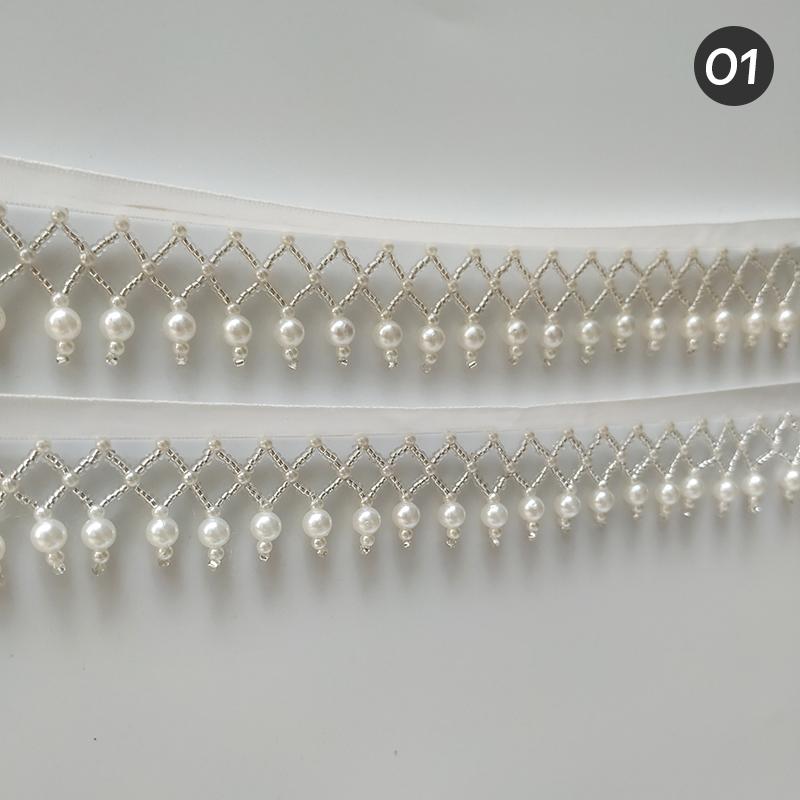 1 Yard Handmade Tassel Lace Trim Imitation Pearl Beaded Fringe For DIY Stage Dress Curtain Wedding Jewelry Upholstery Crafts
