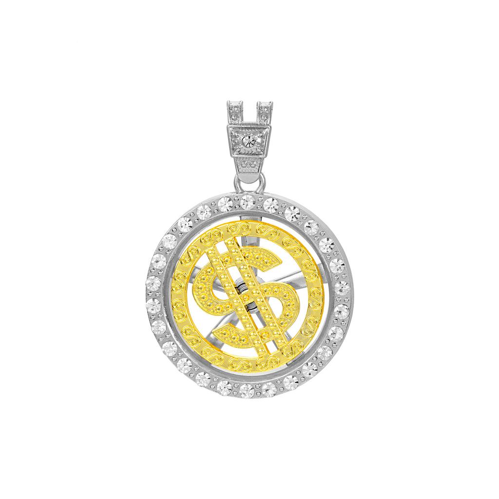 Classic 63mm Large Pendant, Rotating Dollar Sign, Hip-hop Necklace, Cuban Chain, Miami-style Large Chain