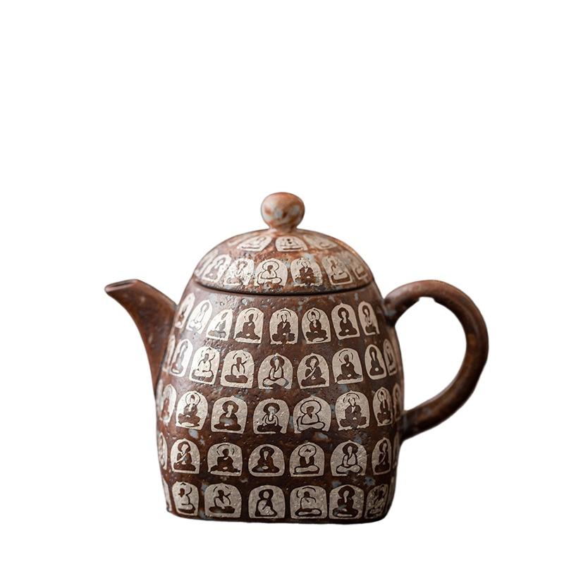 Dunhuang Ten Thousand Buddhas Silver Gilded Ceramic Gongfu Tea Set Chinese Traditional Yixing Teapot Gift Home Decor