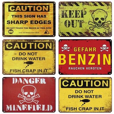 Metallblechschild Vorsicht Vintage Metallplakette Warnslogan Retro Metallposter Schildertafel Tür Fabrik Zuhause Wanddeko