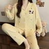 Spring and Autumn New Imitation Cotton Pajamas Women's High-end Plaid Long-sleeved Cartoon Embroidered Loungewear Two-piece Set