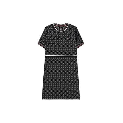 All Over Print Woven Fashion Elegant Round Neck Short Sleeve Dress Women Dresses Black F11W221309FBK
