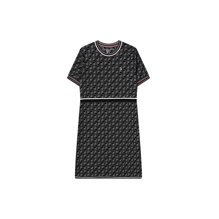 

FILA All Over Print Woven Fashion Elegant Round Neck Short Sleeve Dress Women dresses Black F11W221309FBK S
