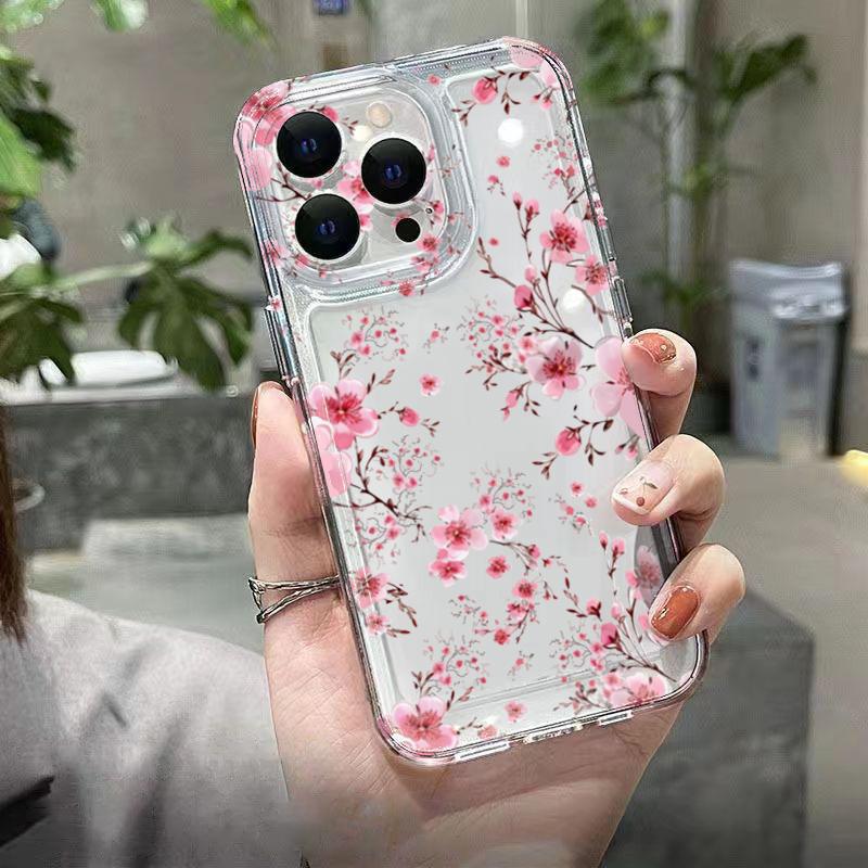 Transparent Phone Case For Xiaomi 13 12 11 Lite 5G 14 13 14T 13T 12T For Xiaomi 17 Pro Max Pink Tree Branch Flower Cover