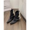 Fashion Cowboy Boot Western Baby Blue High-heeled Pointy Thick Heel Boots Sleeve Short Boots Women Spring and Autumn