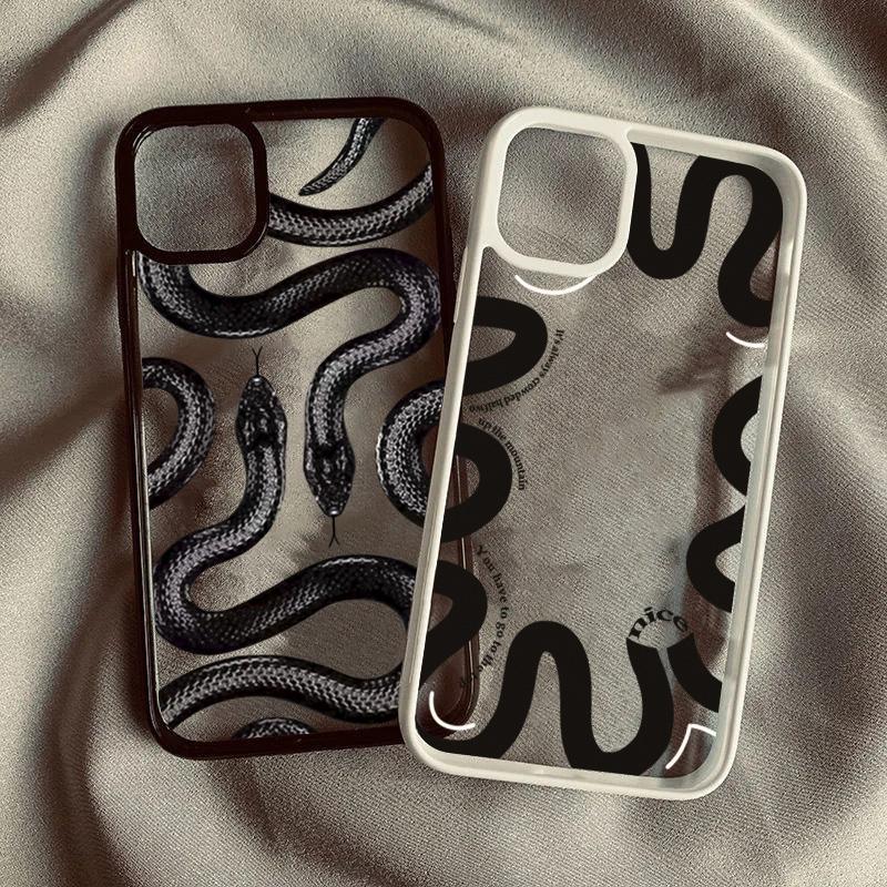 Cool Black Snake Clear Phone Case For iPhone 16 15 17 Pro Max 14 13 12 11 Pro Max Mini 17 Air 7 8 16 Plus Shockproof Hard Cover