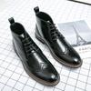 British Style Mens Brogue High Toe Shoes Vintage Leather Chelsea Boots Lace Up Autumn Winter Work Shoes Ankle Boots Men