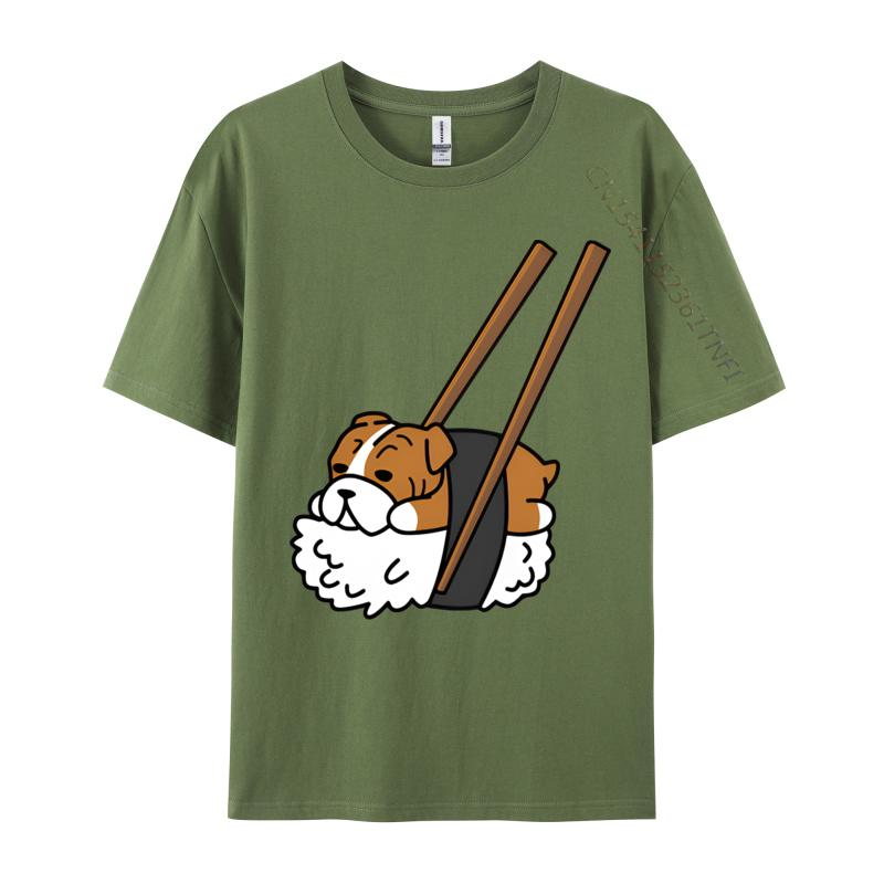 Funny Sushi English Bulldog Tshirt Vintage Tshirt Oversized Cool Tops Tees Cotton T Shirt for Students Crazy