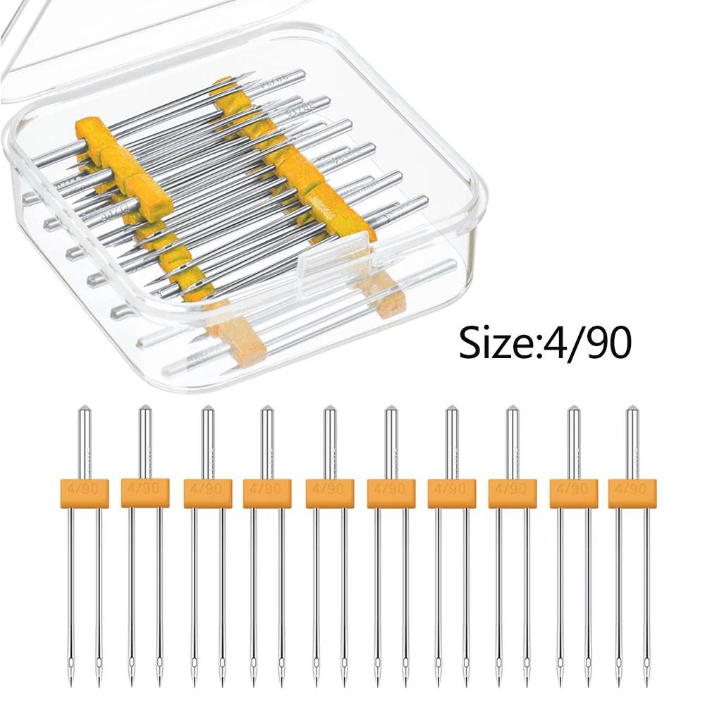 10PCS Sewing Machine Twin Needles Double Twin Needles Pins Twin Stretch Needles with Plastic Box for Household Sewing Machine