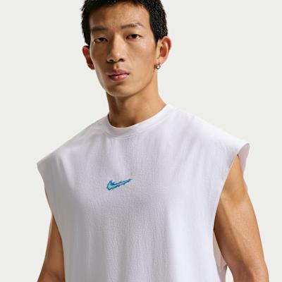 Nike Tank Tops Men s White/Blue Crew Neck Moderate S