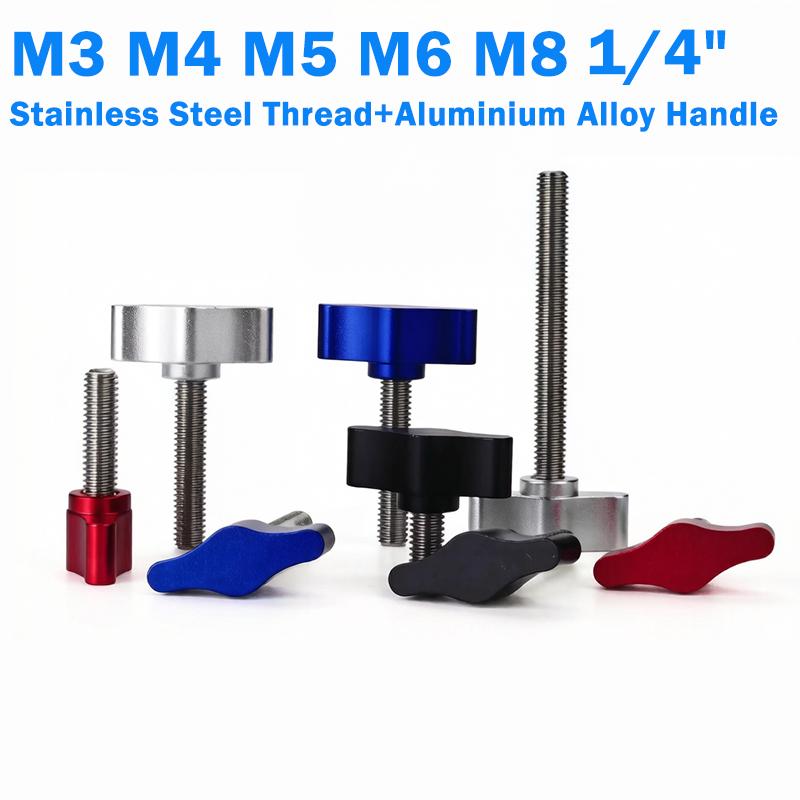 T-formad handskruv M3 M4 M5 M6 M8 1/4" Kamerasträckskruvar Aluminiumhandtag Rostfritt ståltråd Handdragbar tumskruv