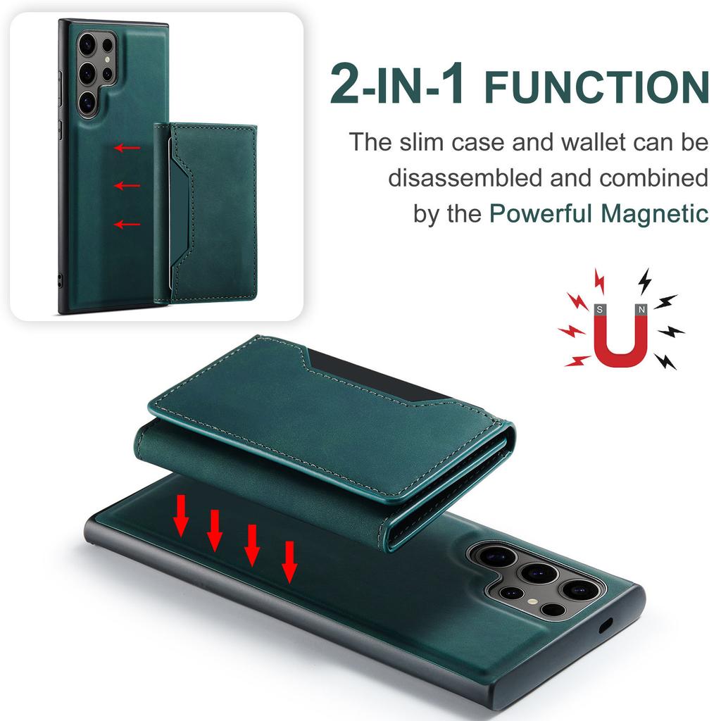 Phone Case Magnetic Detachable Wallet Card Holder Stand Cover Fit for Samsung Galaxy S23 Green S23 Ultra