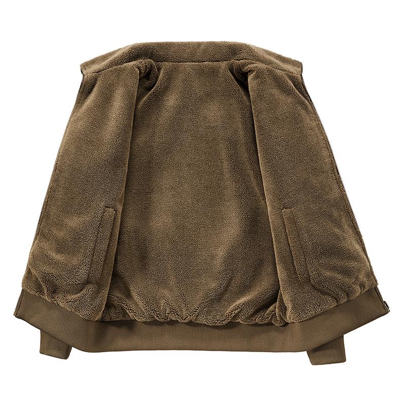 Winter Double-sided Men's Workwear Jacket with Lamb Wool and Thickened Pure Cotton Stand Up Collar Casual Warm Jacket