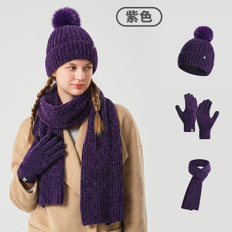 Women's Winter Knit Hat Scarf Gloves 3-Piece Set Thick Warm Knitted Beanie Set Soft Cozy Multiple Colors