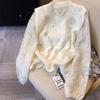 Damen Langarm Strickweste mit Hohlmuster-Blumen-Spitzen-Unterhemd