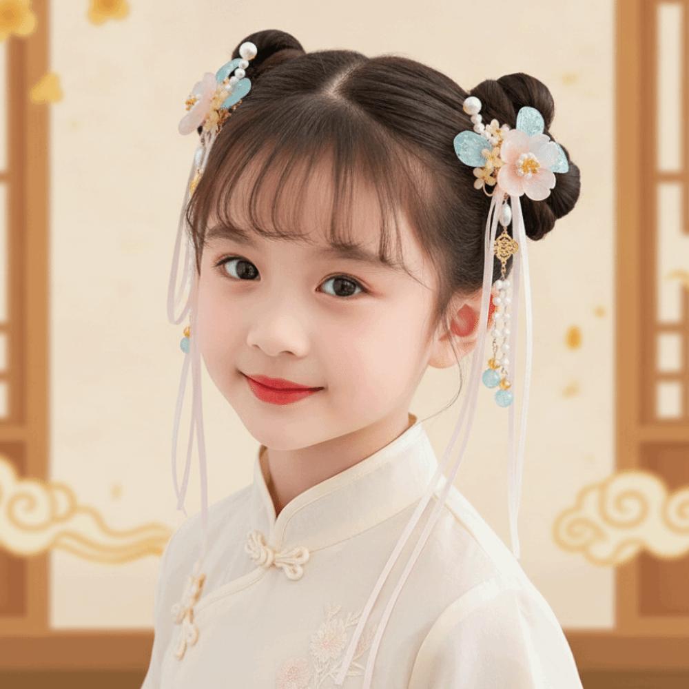 1 Pair Floral Tassel Pearl Bunny Hair Clips Double Clip Fairy Hairpins Princess Styling