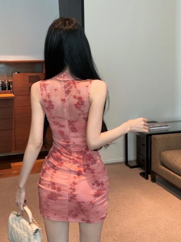 Slim Fit Cheongsam Sleeveless Bodycon Dress for Women