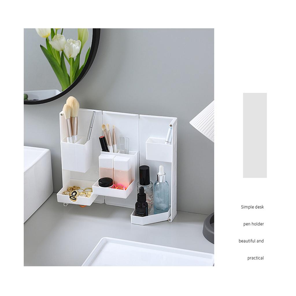 Folding Standable Stationery Box Office Pencil Holder Desktop Magnetic Plastic Makeup Case