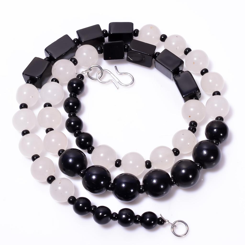 Natural Black Onyx Crystal Mix Shape Gemstone Smooth Beads Necklace 6-10 mm 18" UB-8581