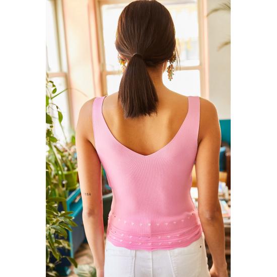 Bluză albă cu șase găuri față spate V pentru tricotaj de vară pentru femei