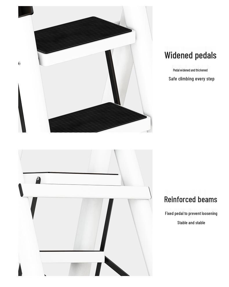 Telescopic Carbon Steel 3-Step Folding Ladder Stool with Storage