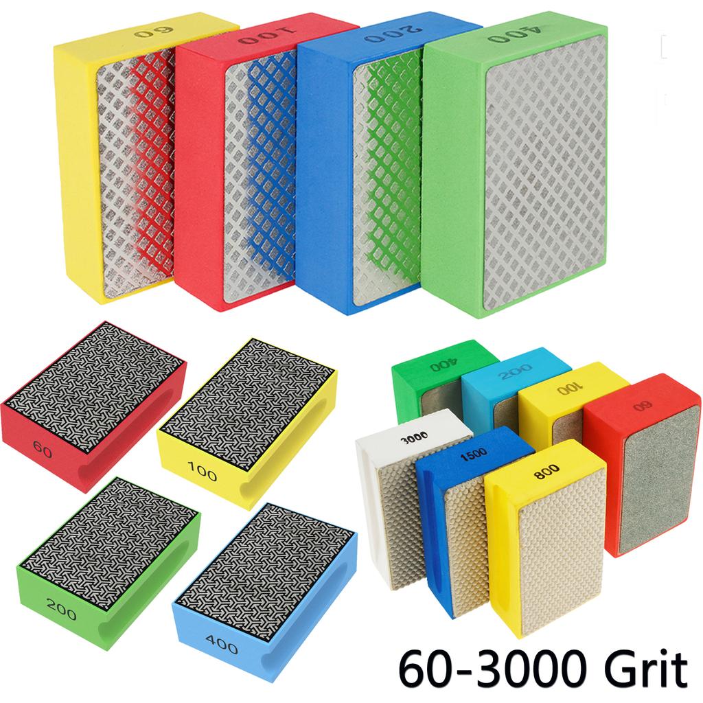 Diamond Hand Polishing Pads 60-3000 Grit Sanding Block Foam Backing for Tile Glass Stone Marble Granite Ceramics Metal Wet&Dry