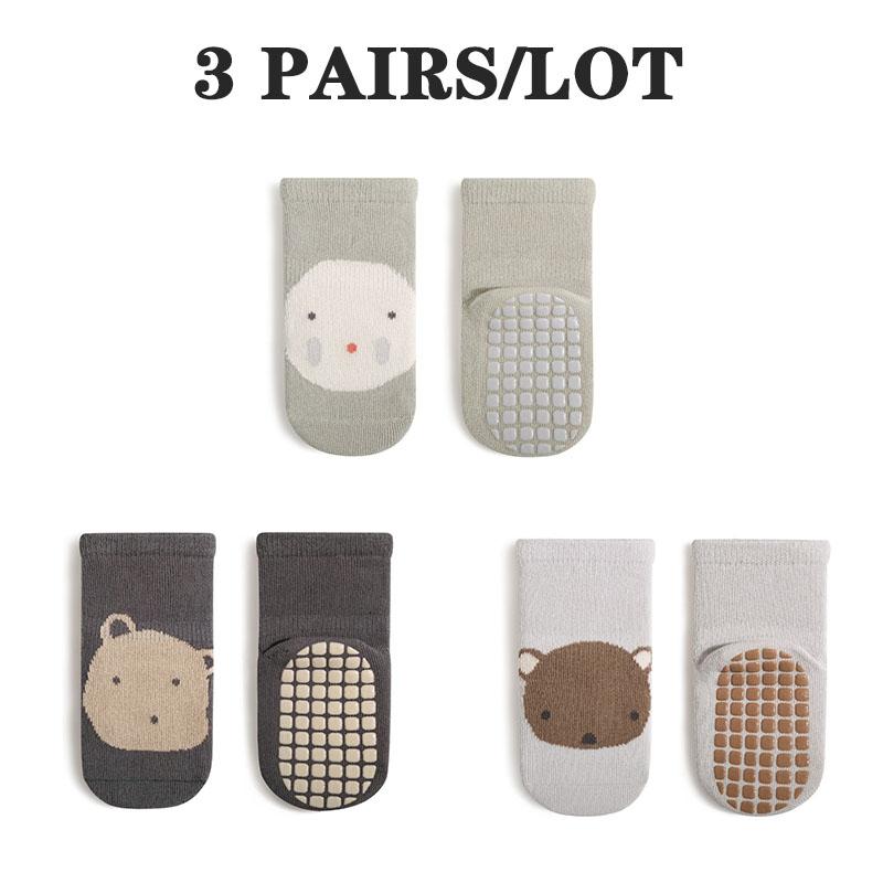 3 Pairs/Lot Baby Floor Socks Fall Winter Indoor Full Sole Newborn Socks Rubber Non-Slip Cute Cartoon Baby Toddler Tube Socks