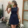 New Minimalist Business-style Vertical-striped Sleeveless Fitted Dress with A Waistline.