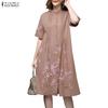 ZANZEA Women Casual Round Neck Half Sleeve Loose Floral Print Dress