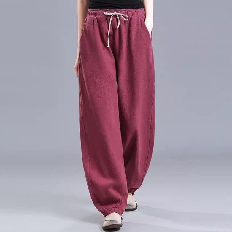 Women's High Waist Cotton Linen Lantern Pants - Spring/Autumn Loose Harem Style