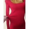 Square Collar Elegant Autumn and Winter Inner Wear Knitted Long Dress Foreign Trade Original Order Sexy New Year Atmosphere Banquet Sheath Base Skirt