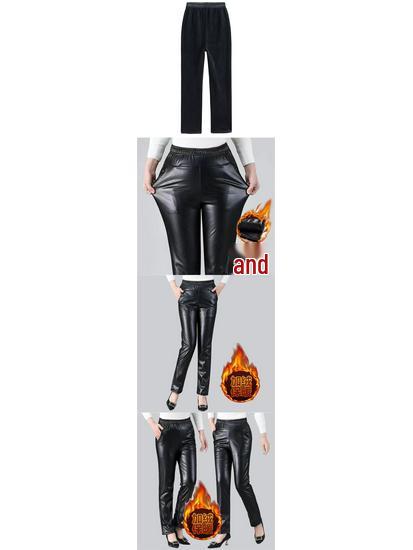 Women's High Waist Fleece-Lined Leather Pants - Winter Straight Leg, Loose Fit, Waterproof, Plus Size, Ideal for Work and Casual Wear