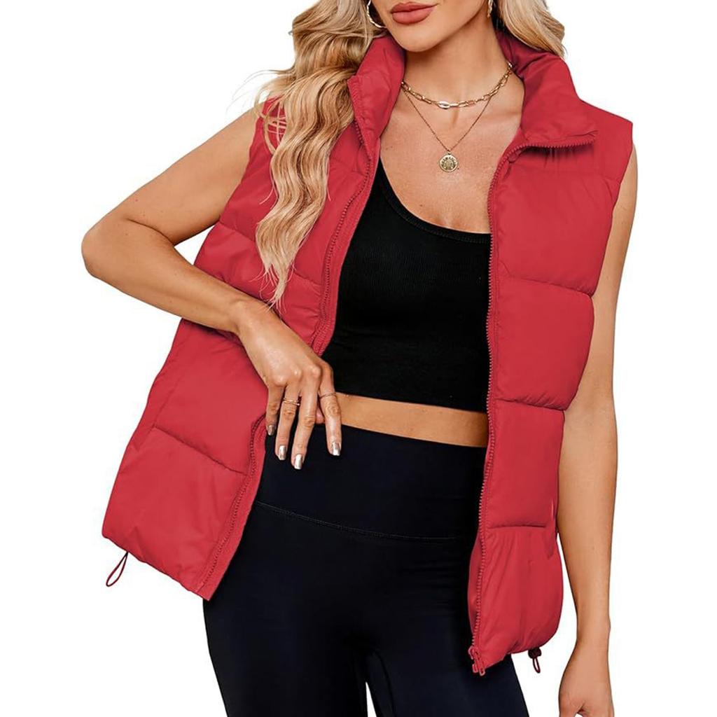 Women's Fashion Standing Collar Sleeveless Cotton Jacket Zipper Thickened Vest Jacket
