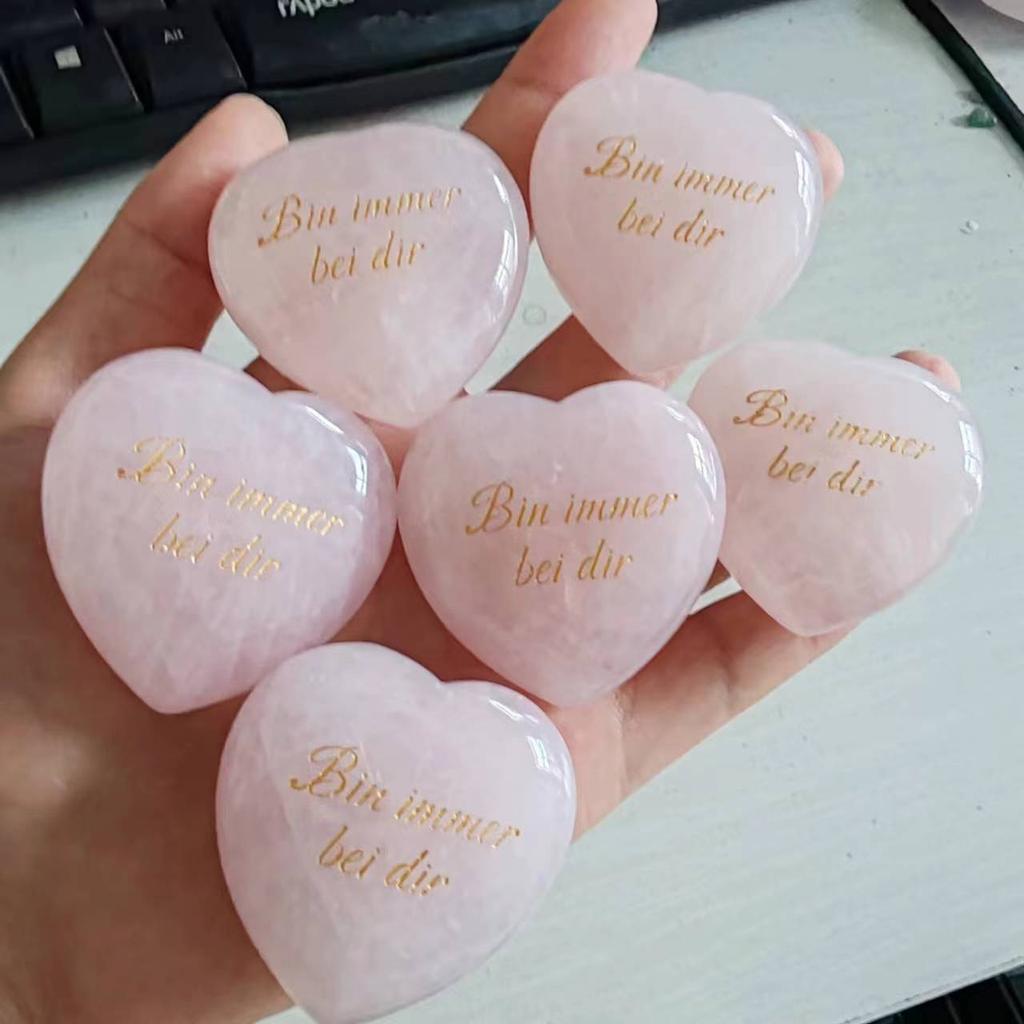 45mm Genuine Natural Rose Quartz Heart Shape Power Stone Engraved Personalized Pink Crystal Healing Reiki Charged Palm Gemstones