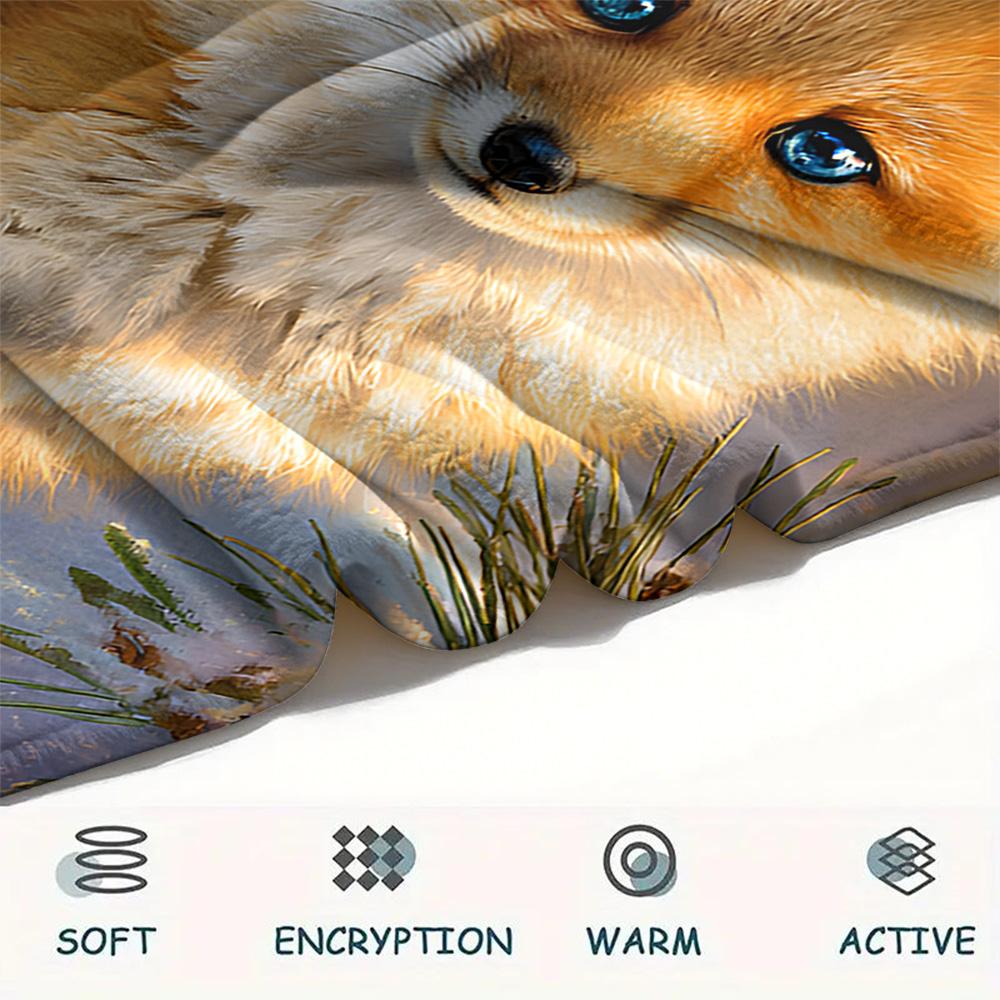Fox Print Flannel Blanket, High quality Comfortable for All Seasons, Home Decor, Warmth and Comfort, Perfect for Christmas Gifts