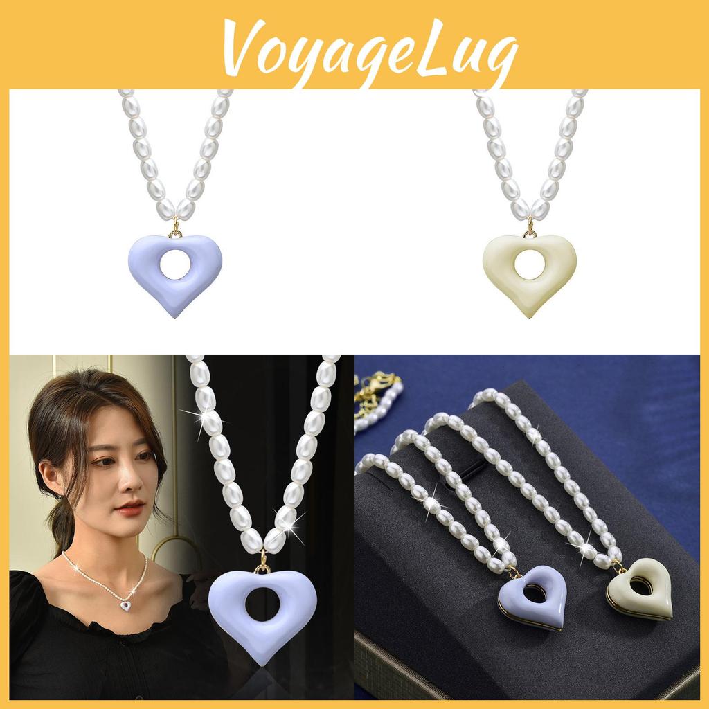 Elegant Korean Style Cream Heart Pearl Necklace For Women With Sweet Romantic Design