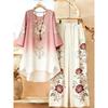 1116 European and American plus-size women's new vintage bohemian style round neck mid-sleeve set