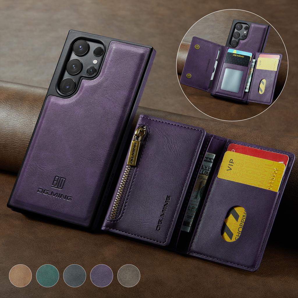 2-in-1 DetaChable Magnetic Leather Wallet Phone Case for Samsung Galaxy S23 24 25 Plus Ultra zipper card slot pocket phone cover