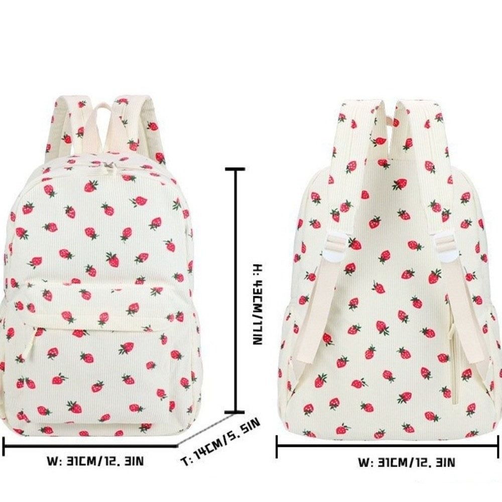 Lightweight Students School Bag Strawberry Students Daypack Storage Bag Corduroy Backpack  Travel
