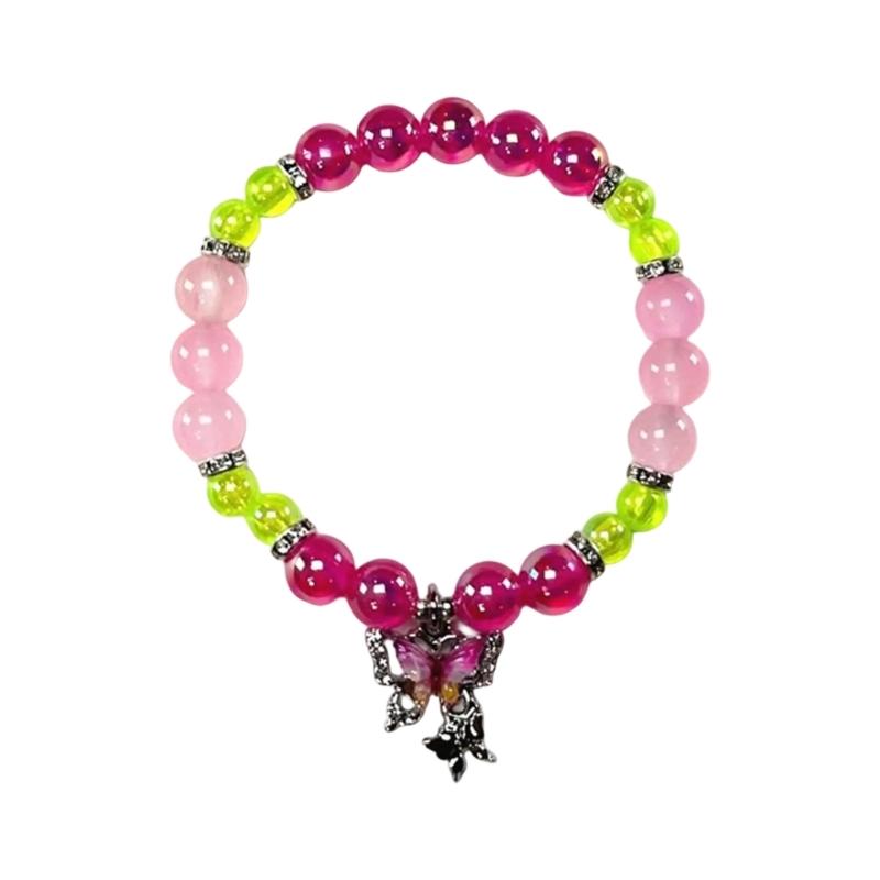 Stylish Crystal Bracelet With Butterfly Pendant Beaded Wristband Handmade Friendship Wristchain for Women Girls
