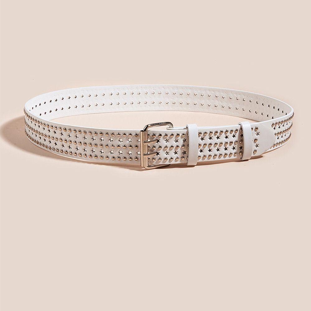 Wide Side PU Leather Star Hole Women Waist Belts Y2K Style Belts Korean Waistbands Men Waist Belts