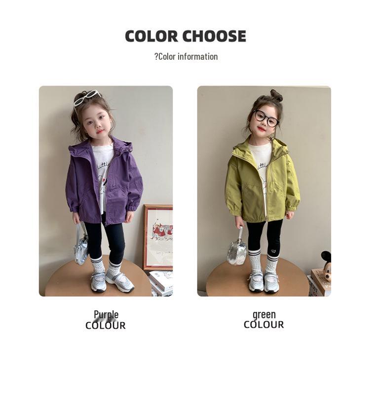 Autumn 2025 Korean Style Girls' Hooded Windbreaker Coat with Double Zipper