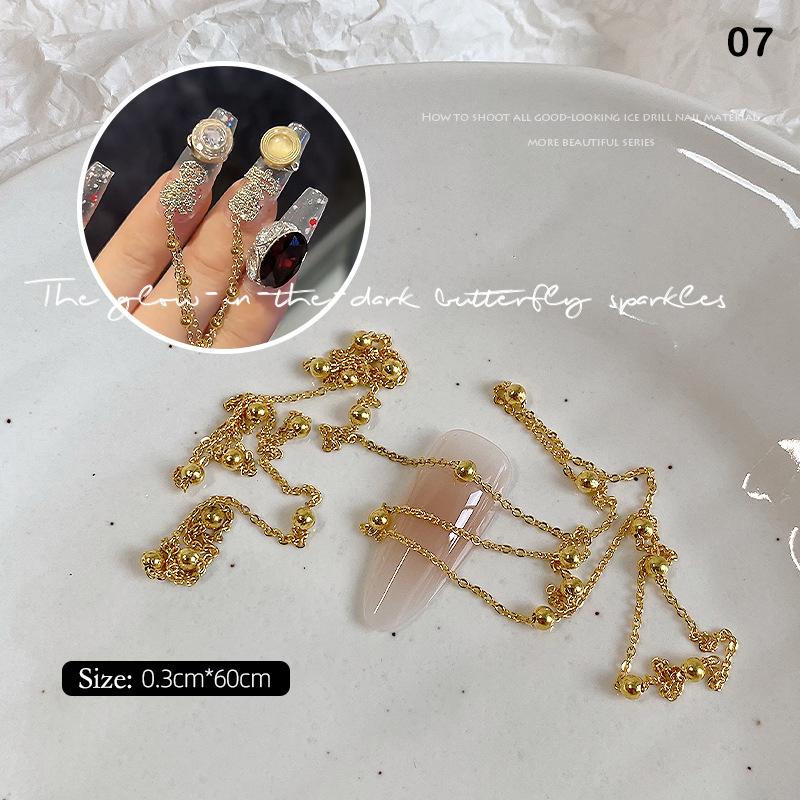 

Nail Chains Gold Silver Nail Stone Beads 60cm Decor 3D Alloy Punk Style Nail Decoration Nail Jewelry Nail Charm Accessories