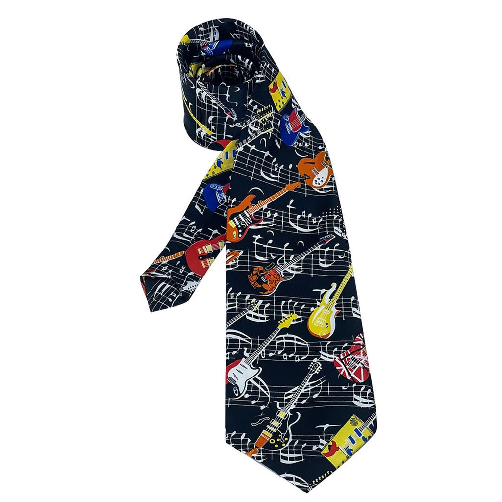 Unique Musical Theme Printed Necktie For Men Breathable Polyester Silk Long Tie For Office And Weddings Parties